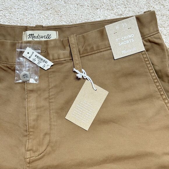 NWT Madewell Chino Shorts Men 35 Khaki Beige Coolmax Stretch Flex 7" Inseam 35x7 - Picture 4 of 11